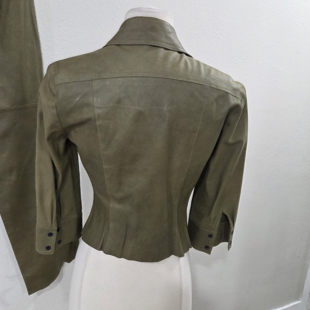 Rare Plein Sud Leather Olive Green  Button-Up Pant Set - Picture 5 of 16
